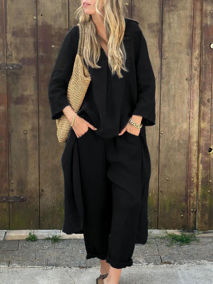 Lila V-neck Top and Wide-leg Pants Set
