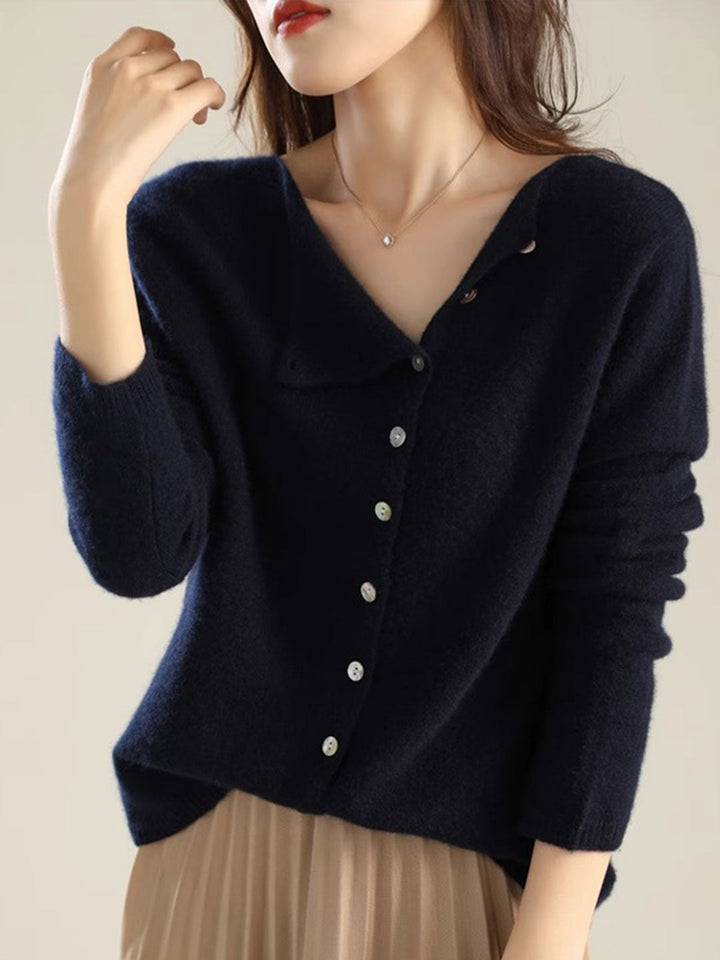 Women's Button-Front Cardigan Asymmetric V-Neck Long Sleeve Knit Casual