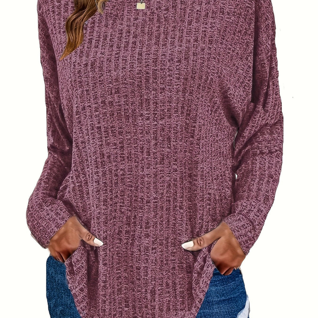 Marisol | Women's Waffle Knit Curved Hem Tunic Sweater