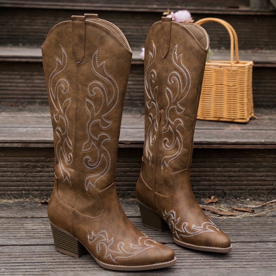 Marisol | Women's Embroidered Knee-High Western Cowboy Boots with Block Heel