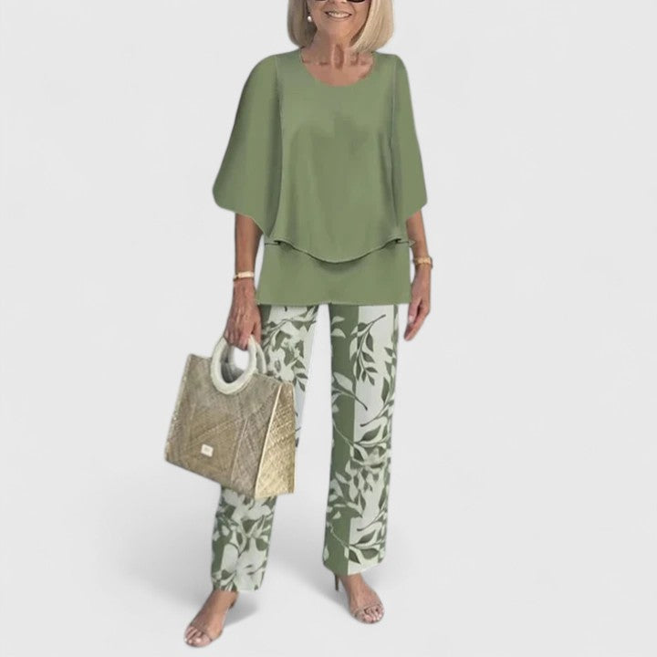 Suzette | Floral Cropped Wide Leg Two-Piece Set for Women