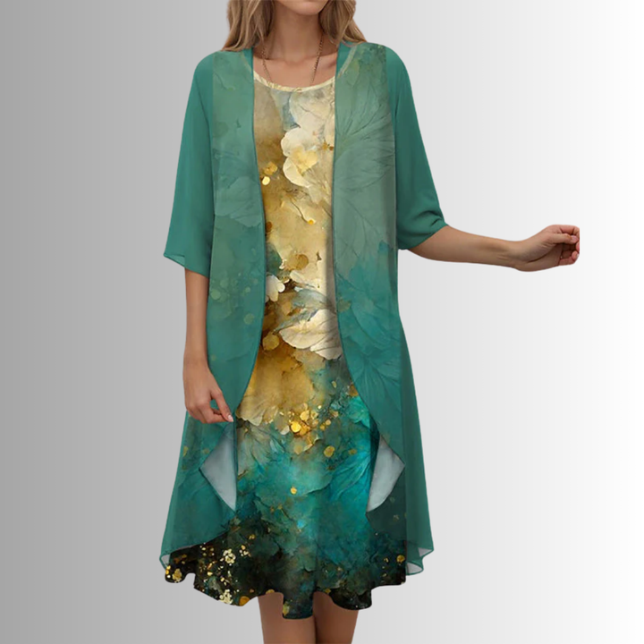 Anja | Floral Midi Dress Set with Cardigan for Women