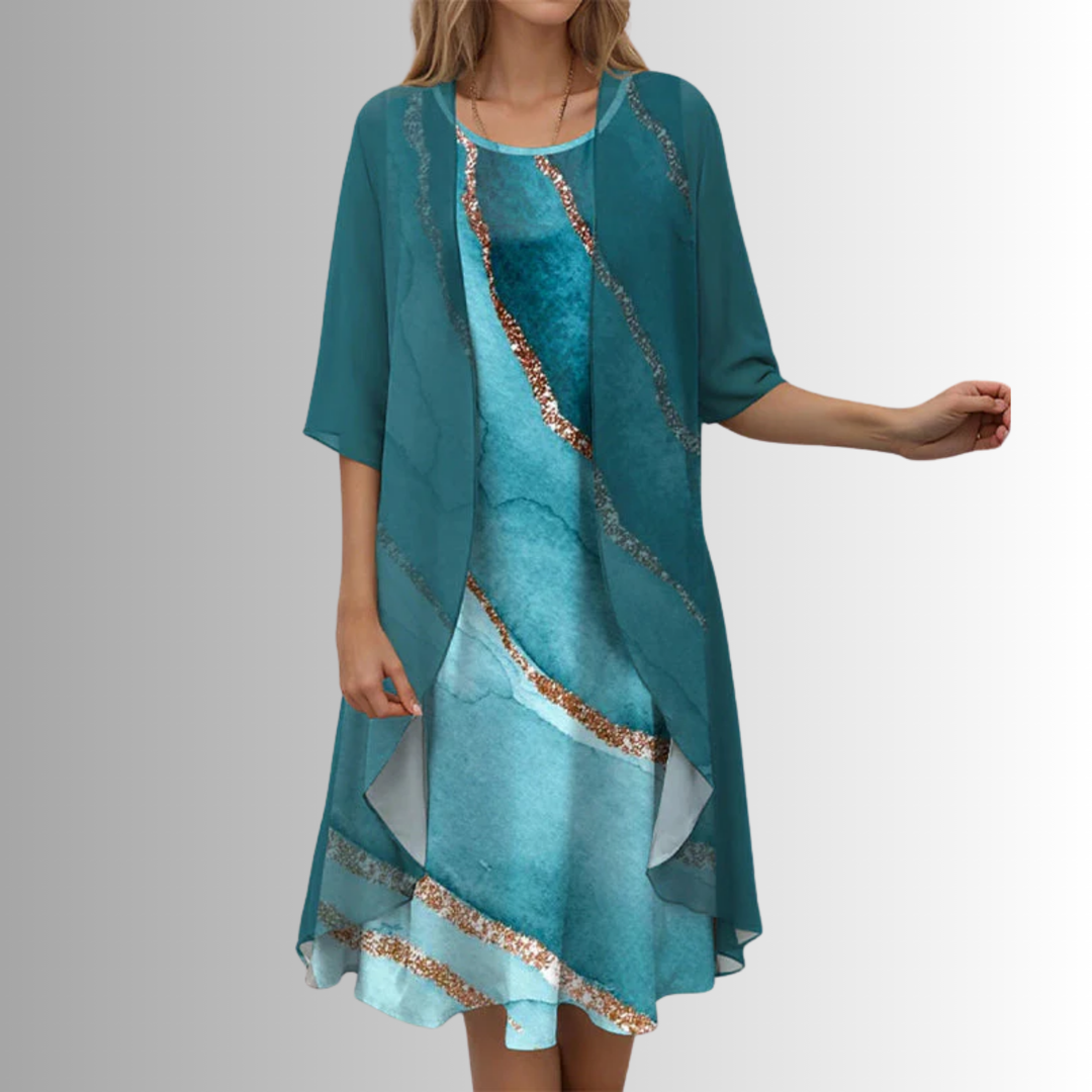 Anja | Floral Midi Dress Set with Cardigan for Women