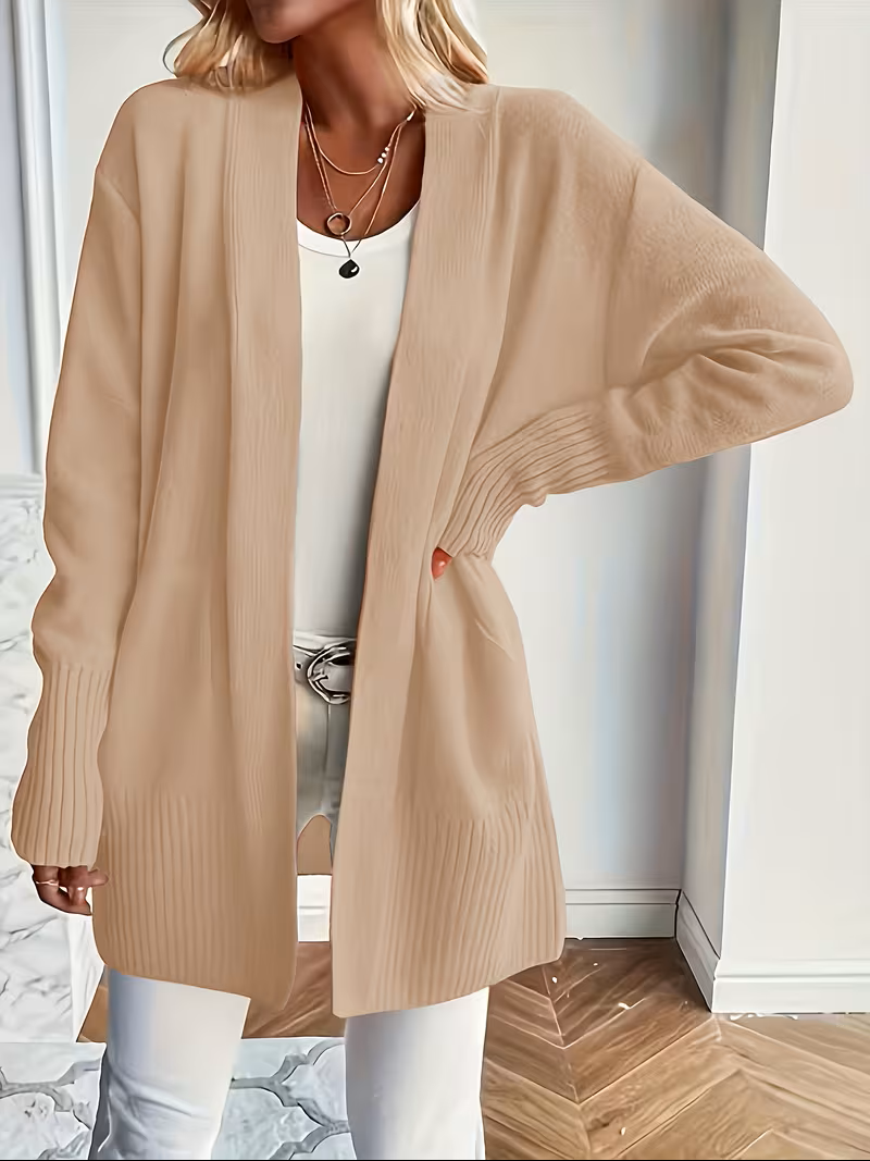 Women's Open Front Cardigan Long Sleeve Ribbed Knit Pockets Casual