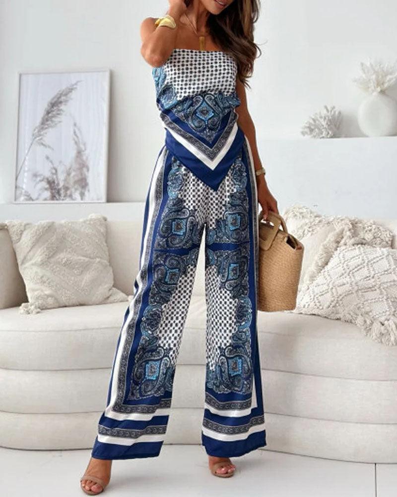 Lila Printed Lace-Up Vest & Pants Set