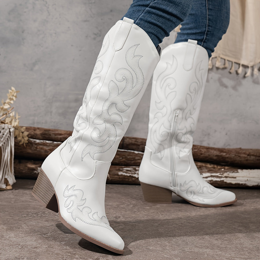 Marisol | Women's Embroidered Knee-High Western Cowboy Boots with Block Heel