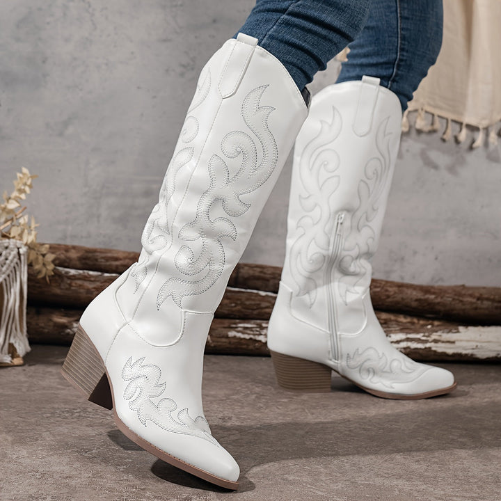 Marisol | Women's Embroidered Knee-High Western Cowboy Boots with Block Heel