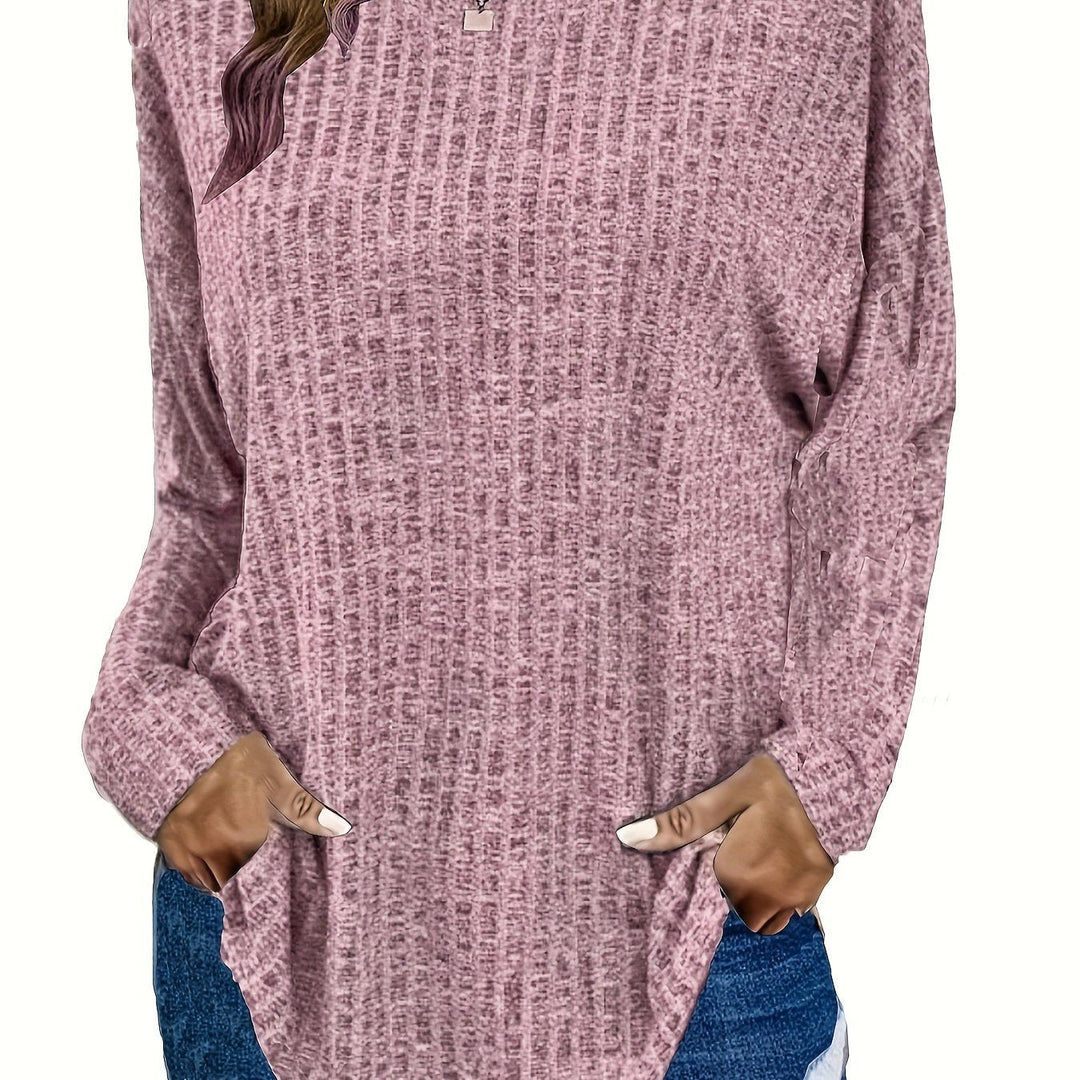 Marisol | Women's Waffle Knit Curved Hem Tunic Sweater
