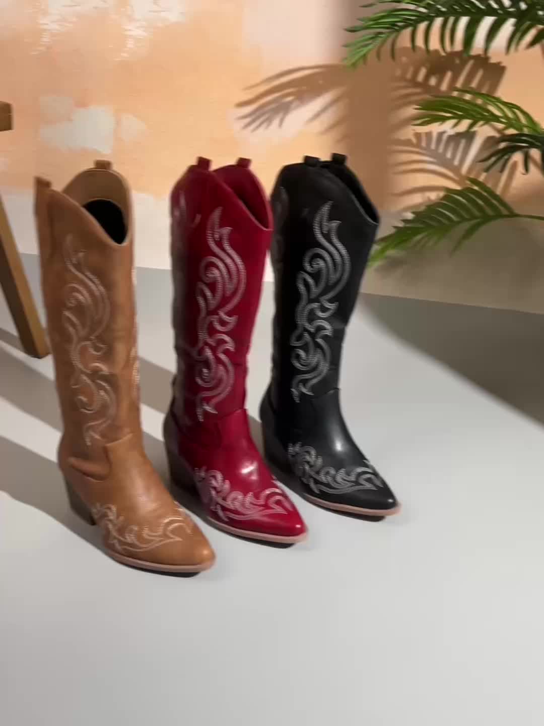 Marisol | Women's Embroidered Knee-High Western Cowboy Boots with Block Heel