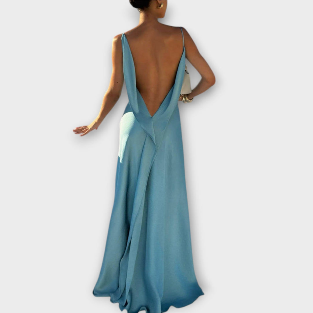 Hallie - Chic Satin Maxi Dress with High Slit