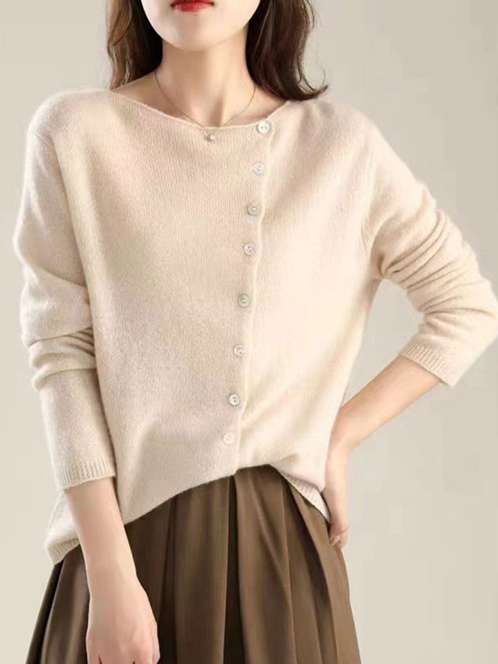 Women's Button-Front Cardigan Asymmetric V-Neck Long Sleeve Knit Casual