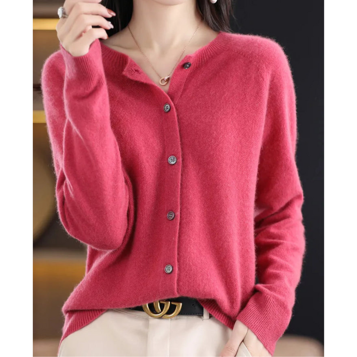 Women's Crew Neck Button Cardigan – Classic Long Sleeve Knit Layer