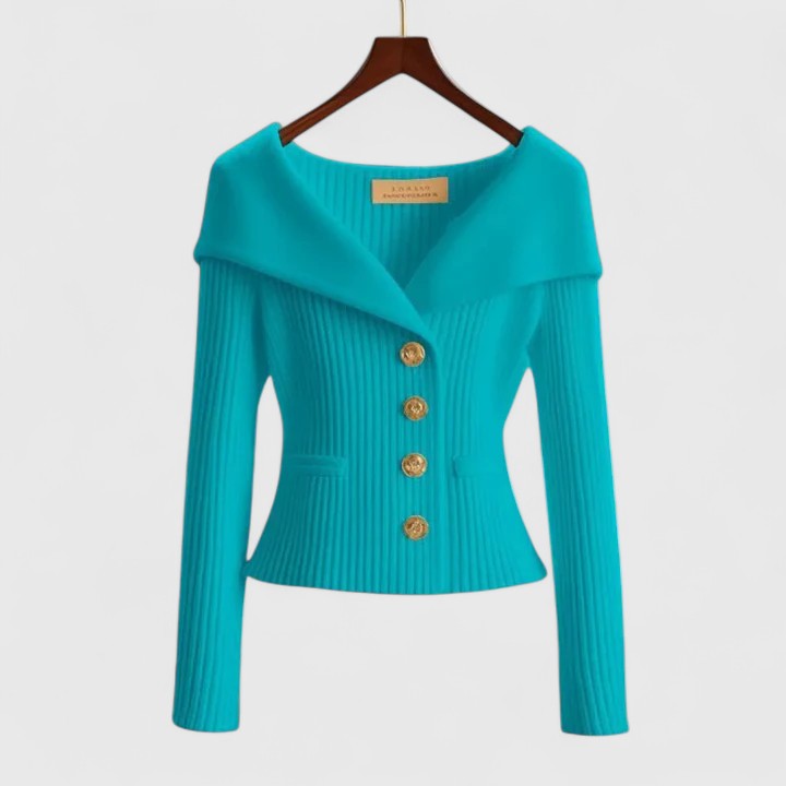 Women's Ribbed Knit Cardigan Asymmetric Foldover Neck Long Sleeve Button Front