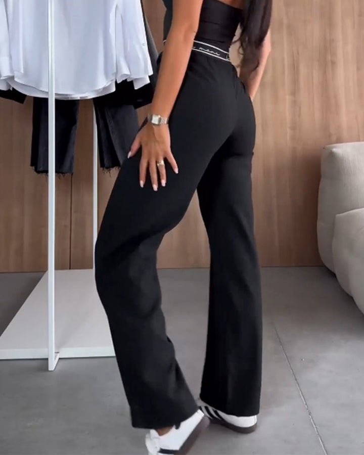 Casual Solid Color Straight Pants with Zipper and Pocket