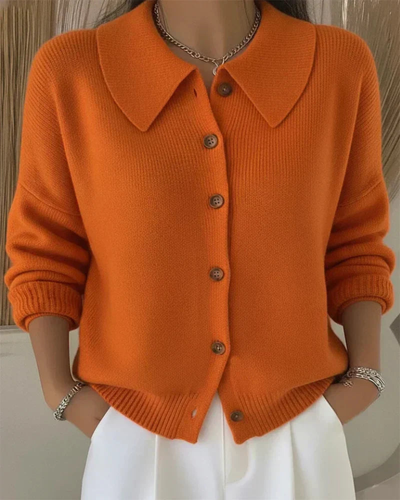 Women's Button Down Cardigan Collared Long Sleeve Knit Casual Sweater