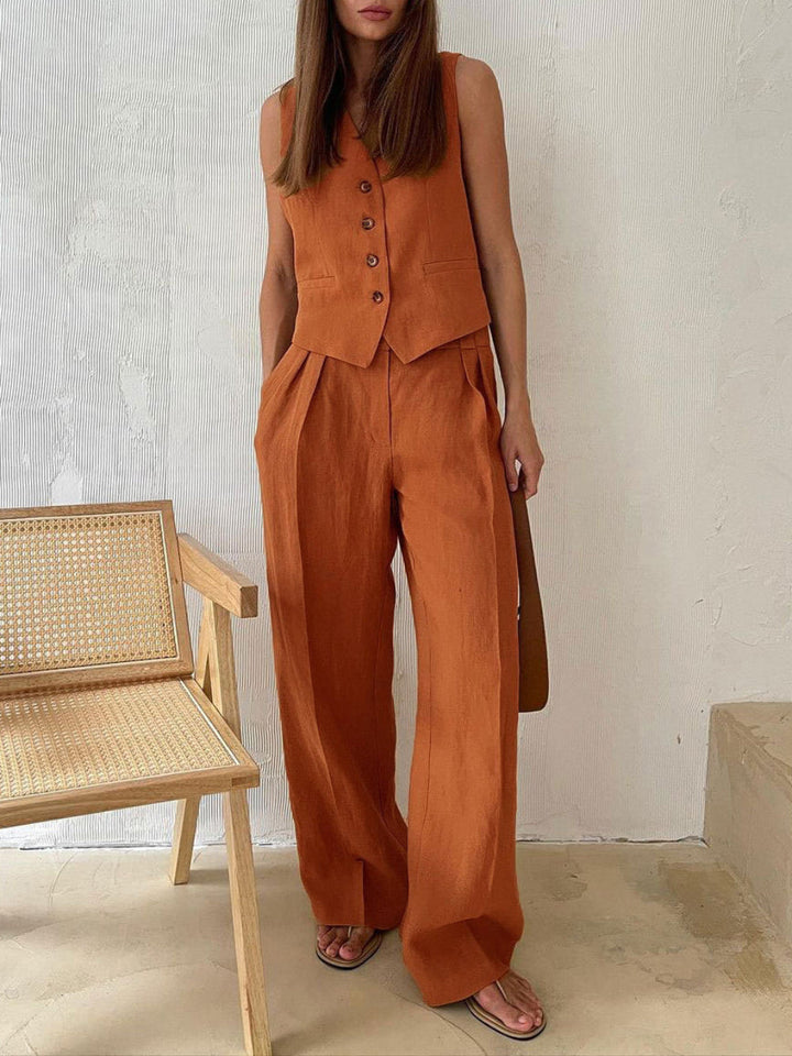 Lila V-neck Pleated Wide-leg Pants Suit