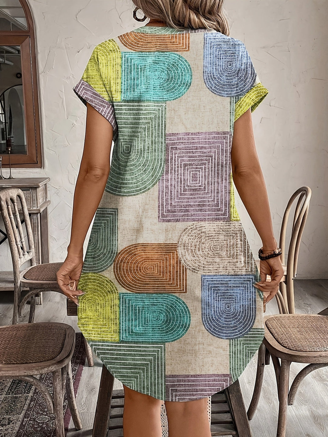 Juniper | Geometric Print V-Neck Dress