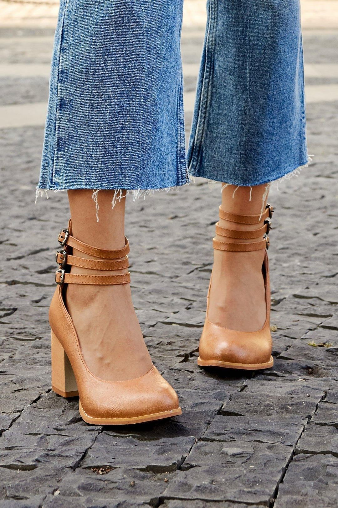 Women's Triple Buckle Block Heel Ankle Boots - Casual Footwear