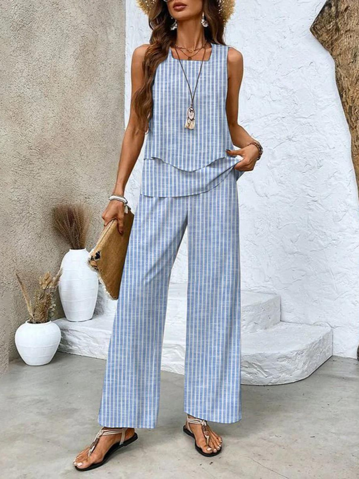 Dina | Wide Leg Leaf Print Pants Set for Women