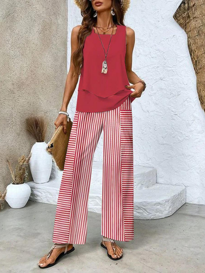 Dina | Wide Leg Leaf Print Pants Set for Women
