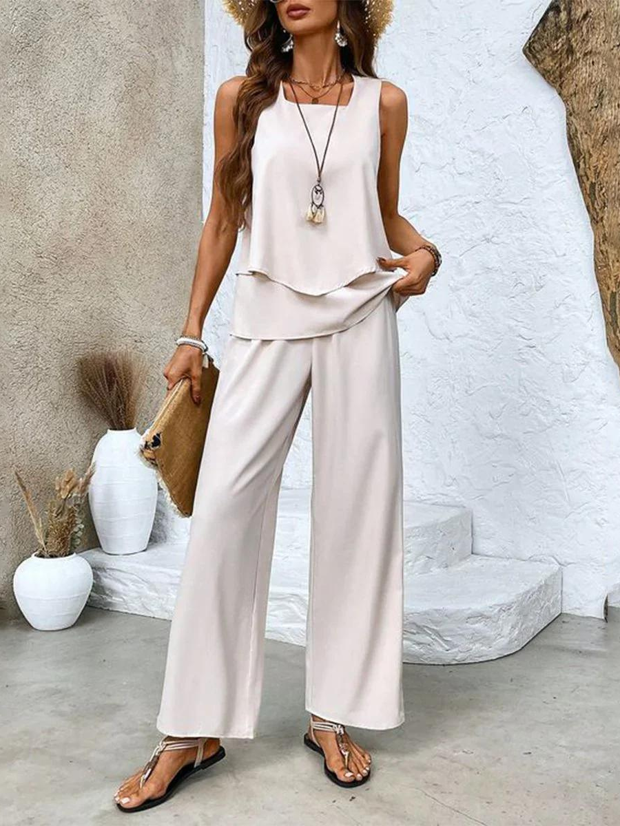 Dina | Wide Leg Leaf Print Pants Set for Women