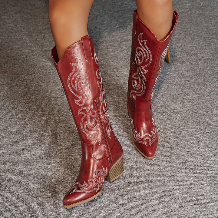 Marisol | Women's Embroidered Knee-High Western Cowboy Boots with Block Heel
