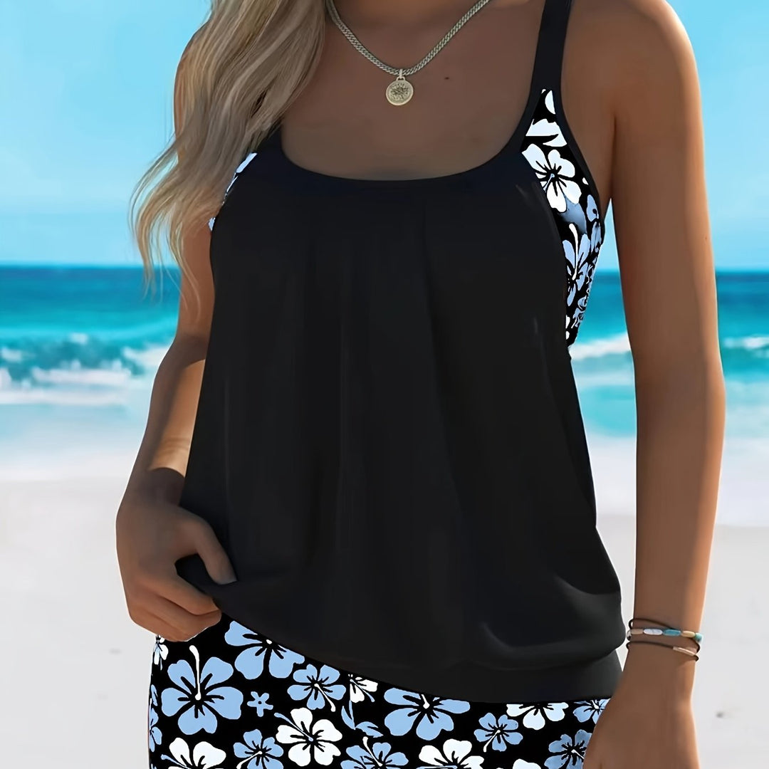 CHLOE | BLUE FLORAL TANKINI SET