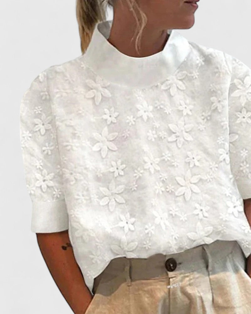Maxine | Short Sleeve Stand Collar Lace Blouse for Women