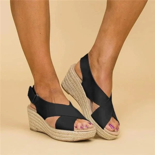 Cross Strap Espadrille Wedge Slingback Sandal