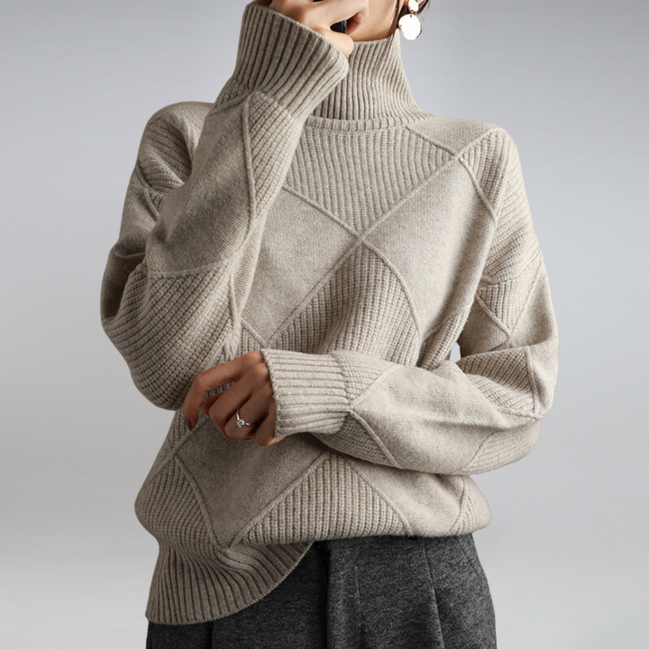 Women's Diamond Knit Sweater – Roll Neck Jumper