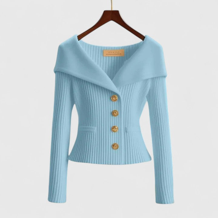 Women's Ribbed Knit Cardigan Asymmetric Foldover Neck Long Sleeve Button Front