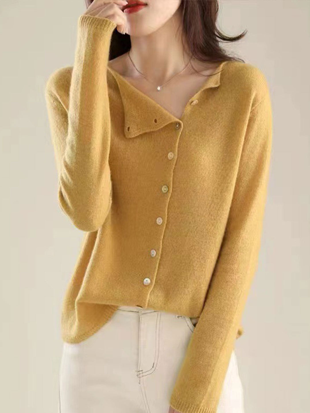 Women's Button-Front Cardigan Asymmetric V-Neck Long Sleeve Knit Casual
