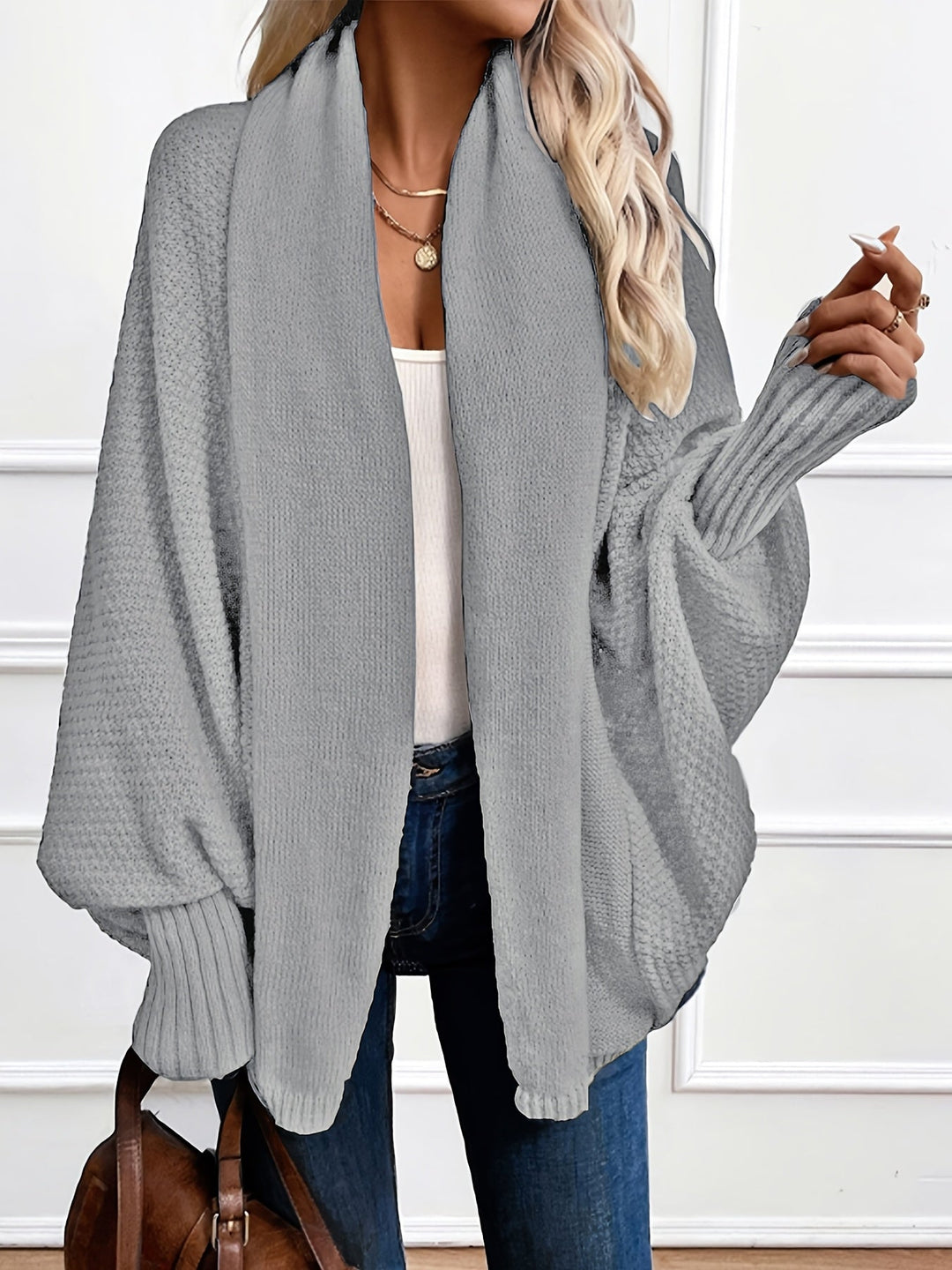 Women's Draped Shawl Collar Cardigan Open Front Batwing Sleeve Knit Sweater