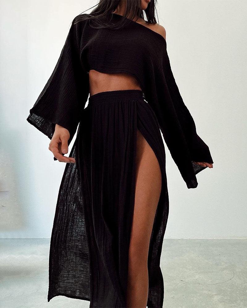Lila Slit Cotton and Linen Two-Piece Set