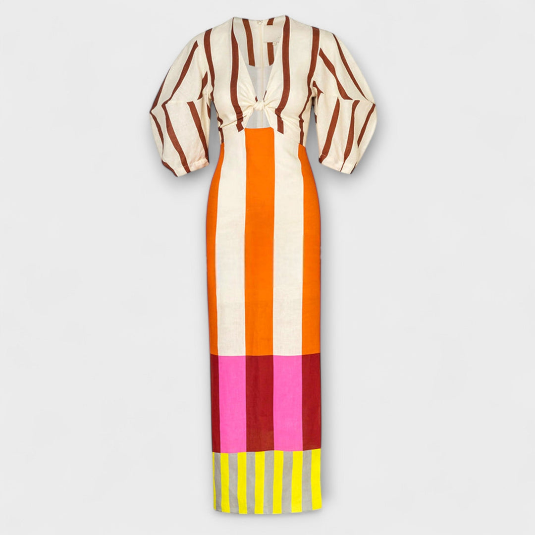 Kaya - Maxi Dress with Front Cutout and Puff Sleeves
