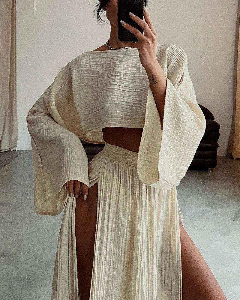 Lila Slit Cotton and Linen Two-Piece Set