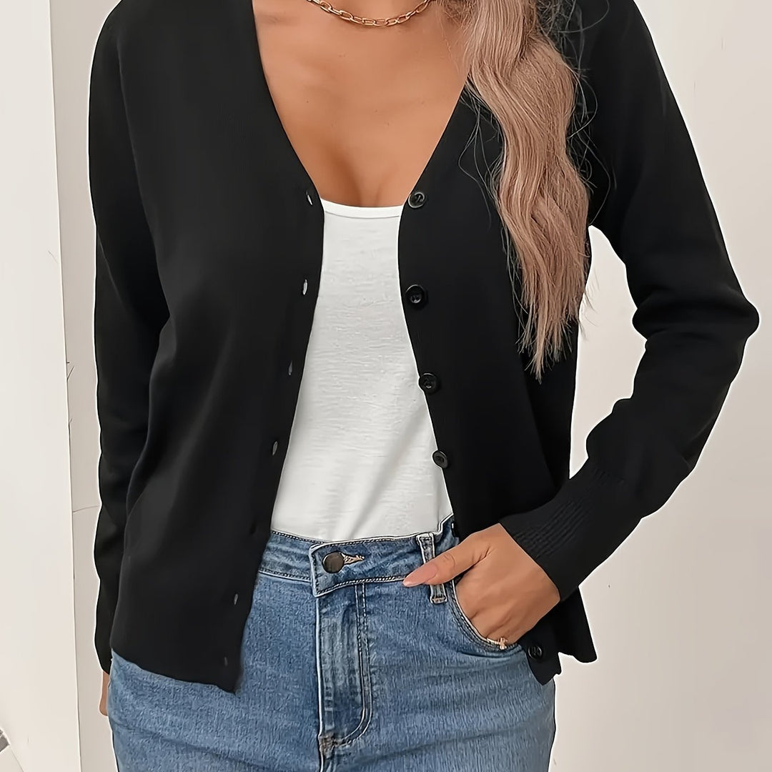 Women's Button-Up Cardigan V-Neck Long Sleeve Ribbed Knit Casual Sweater