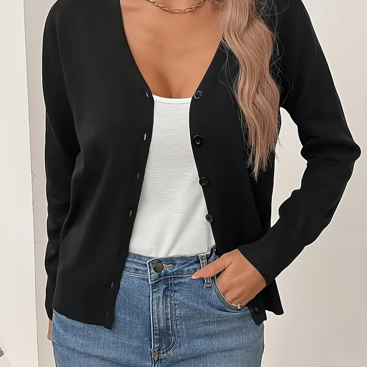 Women's Button-Up Cardigan V-Neck Long Sleeve Ribbed Knit Casual Sweater