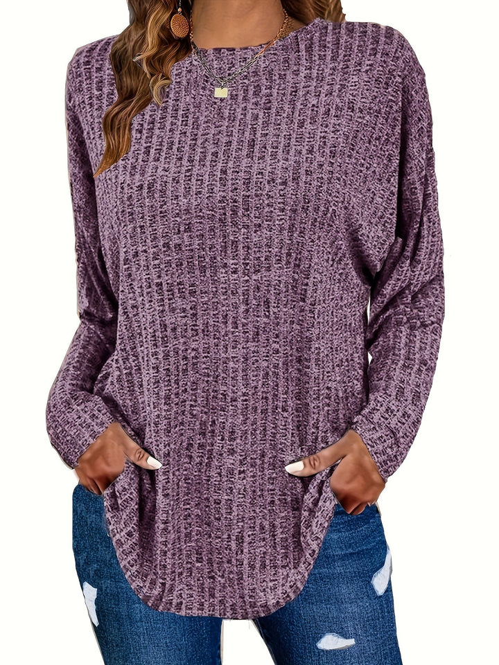 Marisol | Women's Waffle Knit Curved Hem Tunic Sweater