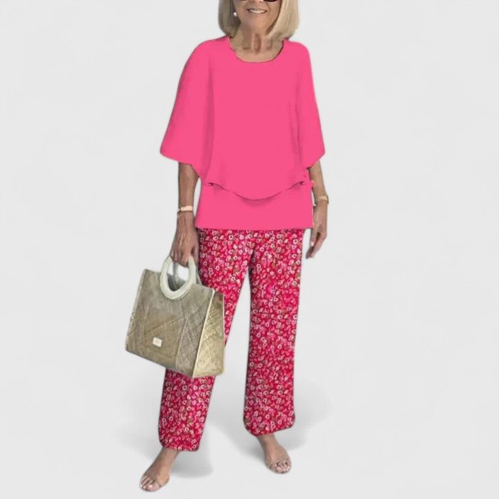 Suzette | Floral Cropped Wide Leg Two-Piece Set for Women