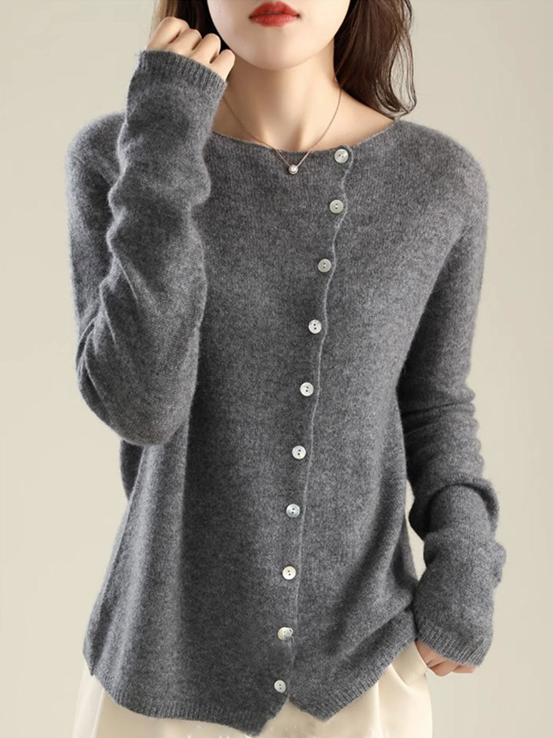 Women's Button-Front Cardigan Asymmetric V-Neck Long Sleeve Knit Casual