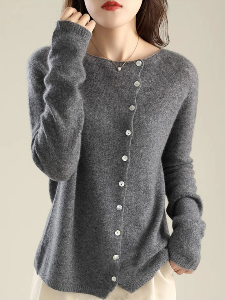 Women's Button-Front Cardigan Asymmetric V-Neck Long Sleeve Knit Casual