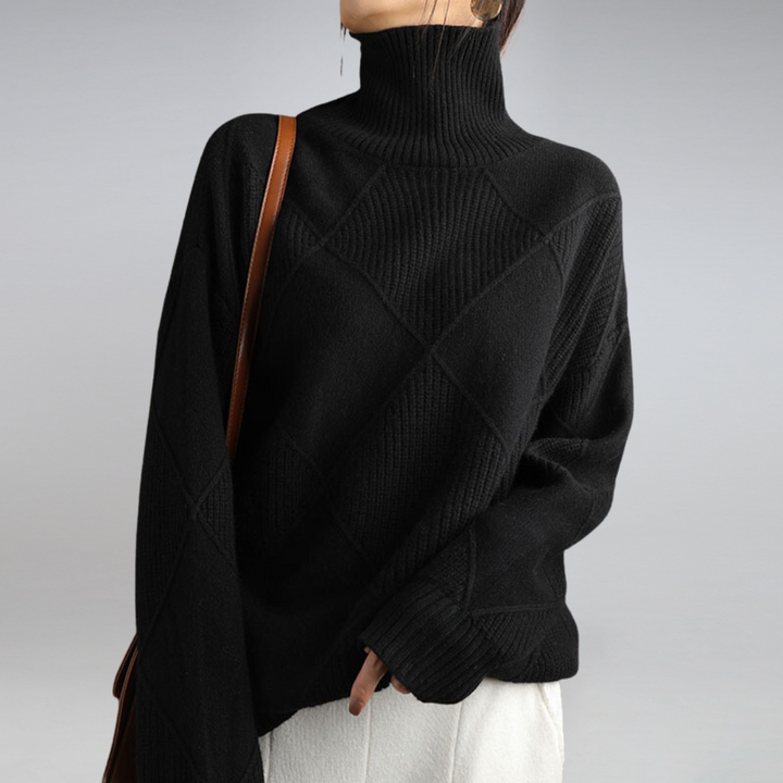 Women's Diamond Knit Sweater – Roll Neck Jumper