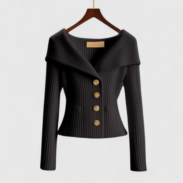 Women's Ribbed Knit Cardigan Asymmetric Foldover Neck Long Sleeve Button Front