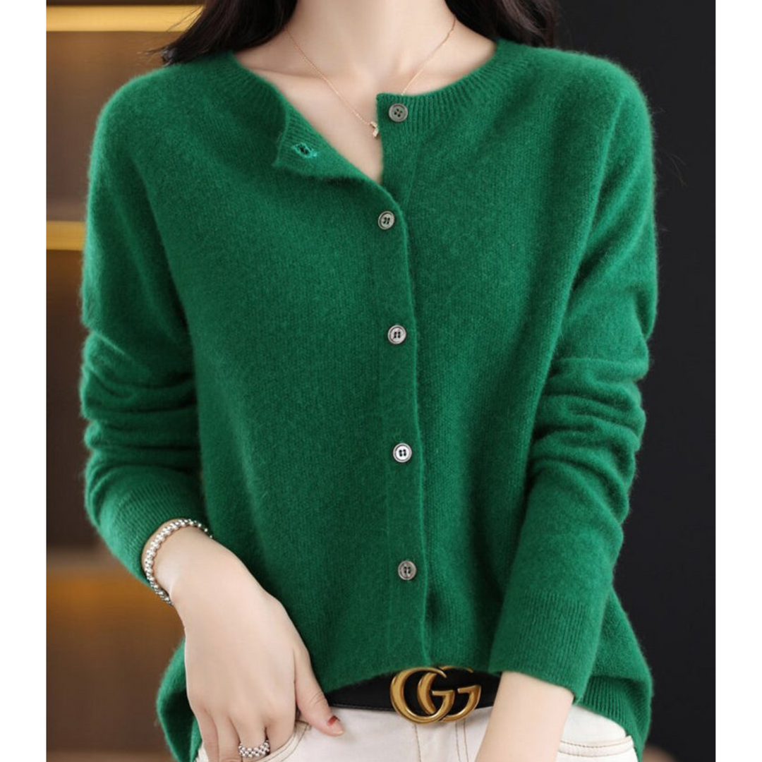 Women's Crew Neck Button Cardigan – Classic Long Sleeve Knit Layer