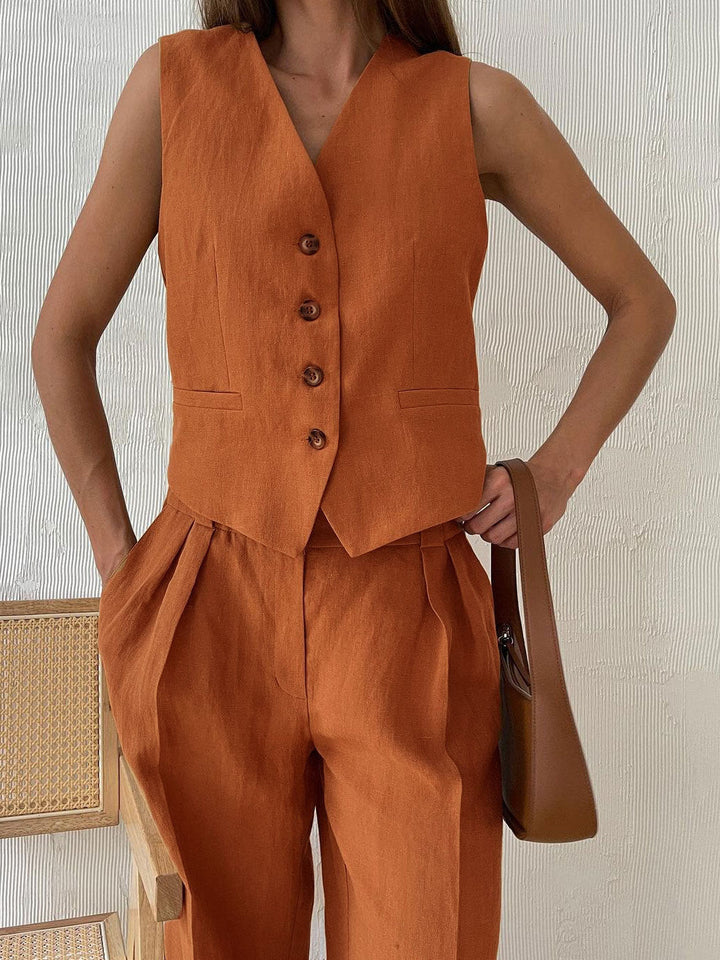Lila V-neck Pleated Wide-leg Pants Suit