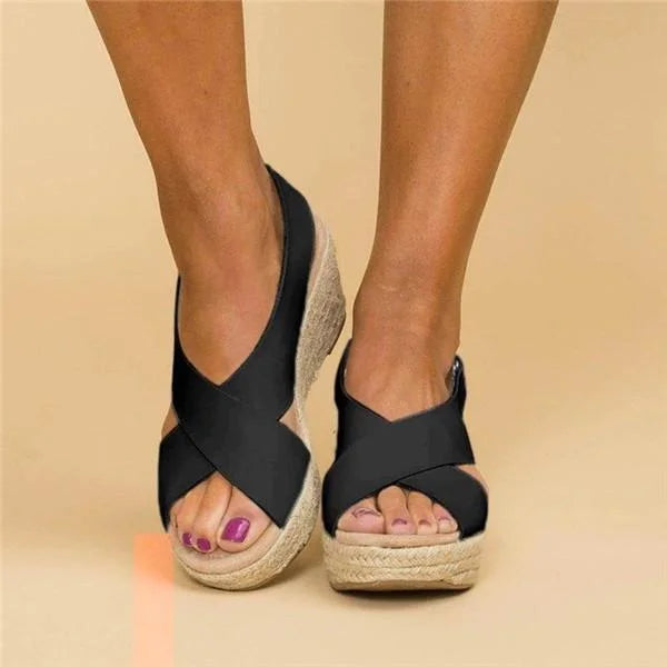 Cross Strap Espadrille Wedge Slingback Sandal