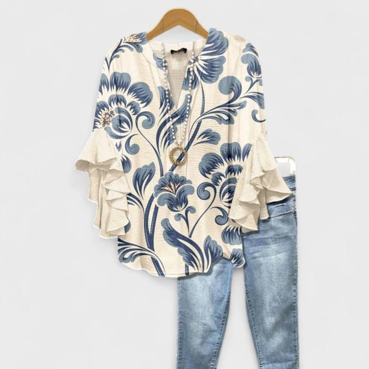 Elara | Blouse with V-Neck and Ruffled Sleeves for Women