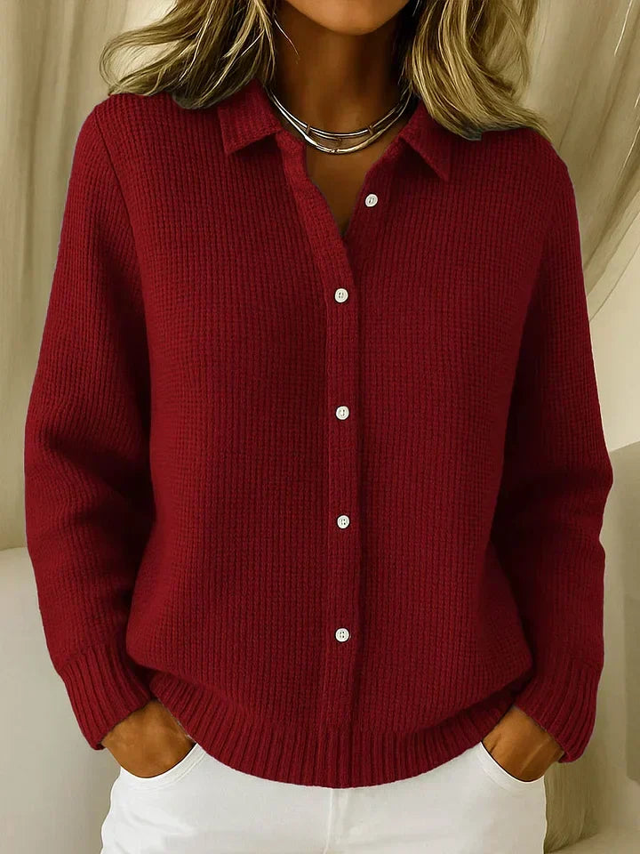 Women's Knit Cardigan V-Neck Long Sleeve Button-Down Ribbed Casual Sweater