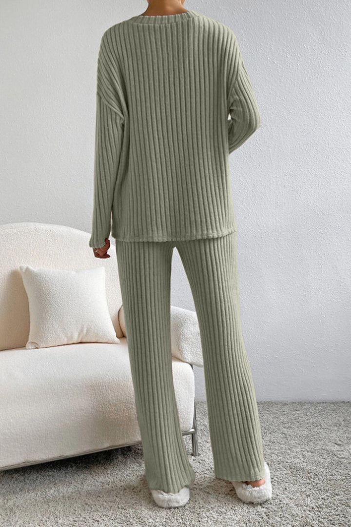 Sofia Ribbed V-Neck Top and Pants Set